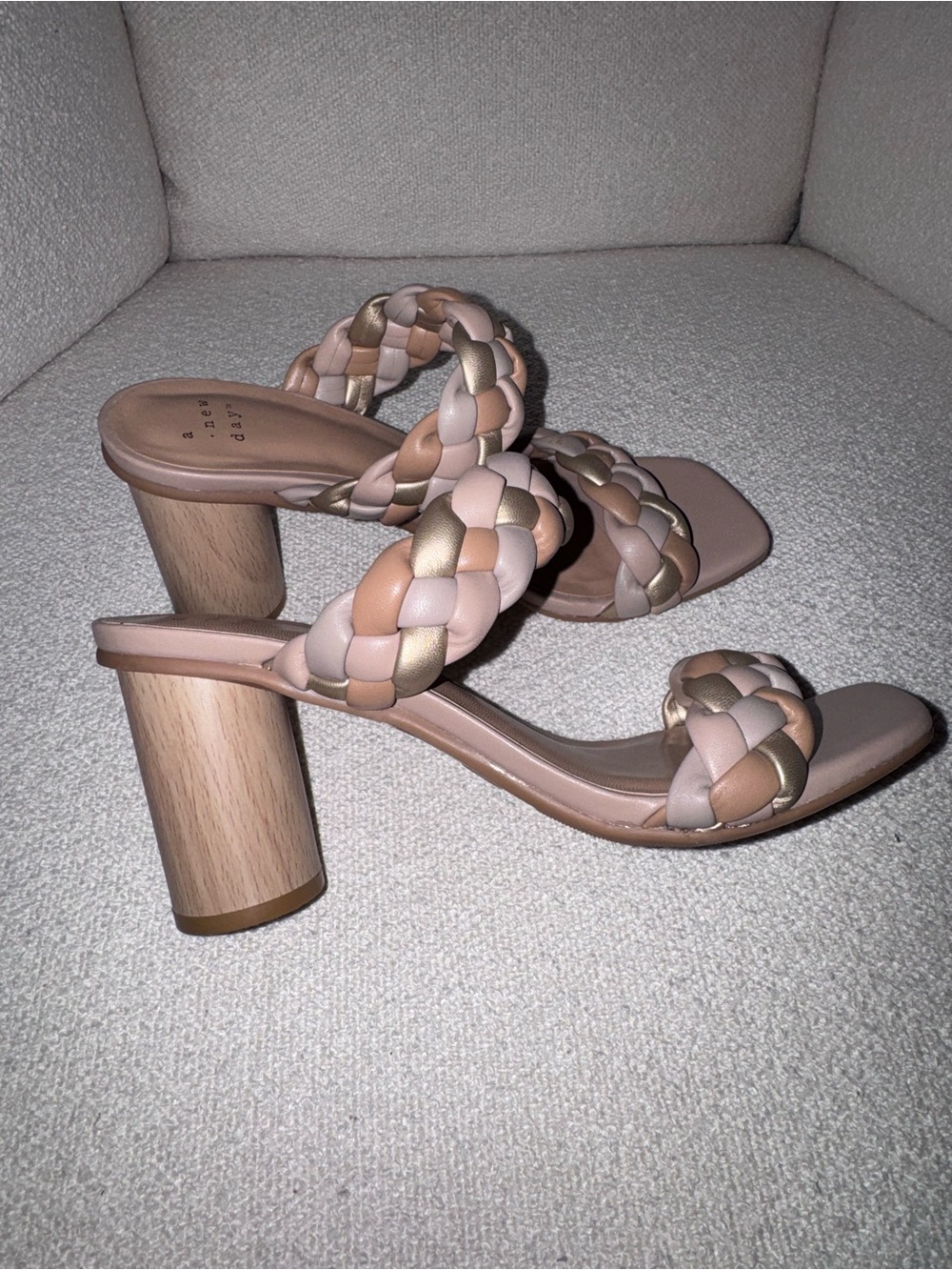 a new day Braided Double-Strap Block Heels — Blush, Beige, Gold